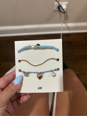 H&M Light Blue and Gold 3-Piece Bracelet Set